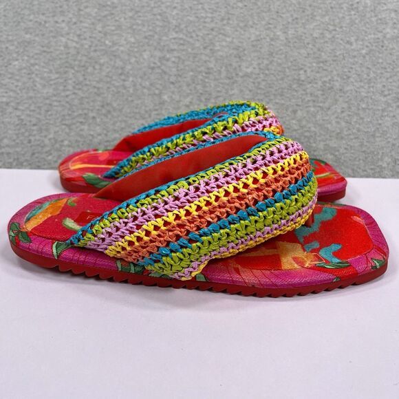 FARM Rio Shoes - FARM RIO Flip Flops Womens Size 8 Toucans Crochet Puffy Colorful Rainbow Sandals